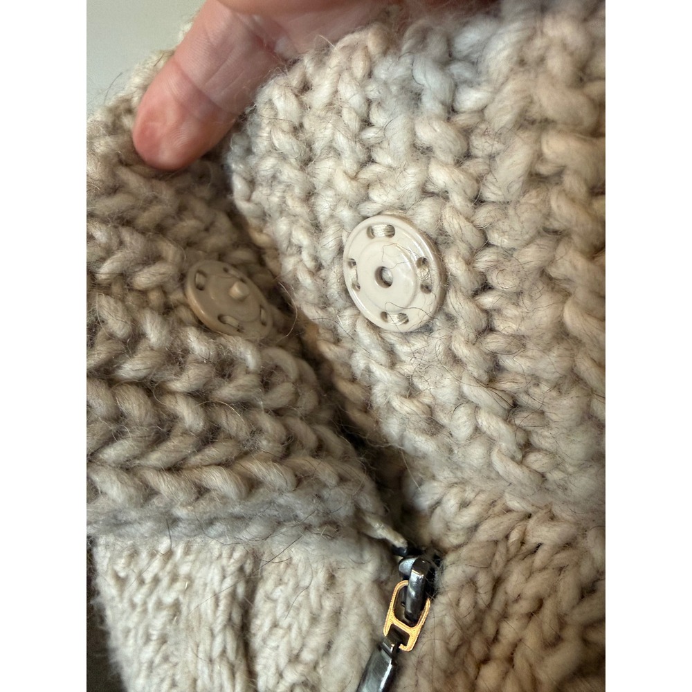 Italian Cardigan Sweater Jacket Beige GUC Cable Knit Alpaca Blend Fisherman S - Picture 5 of 9
